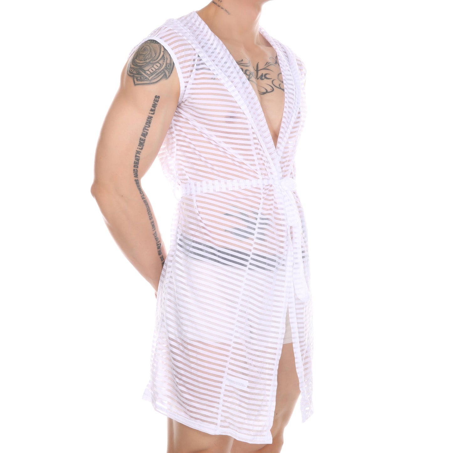 StripeSleeve Hood Robe