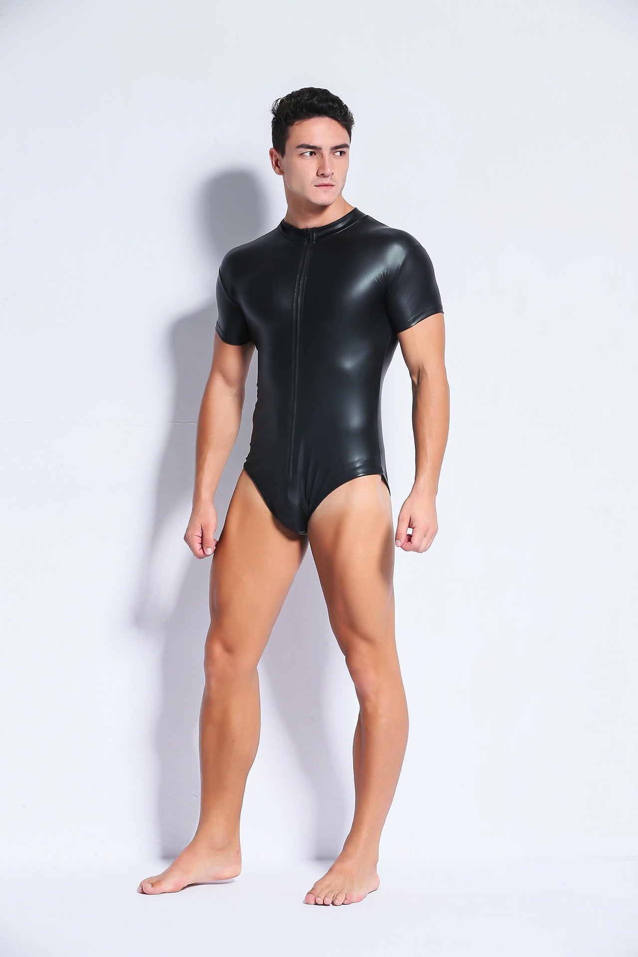 Black Patent Leather Zip Bodysuit