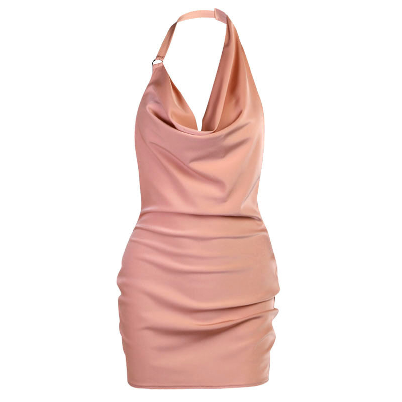 Satin V-Neck Backless Mini Party Dress