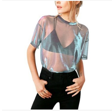 Transparent Glossy Round Neck T-shirt, white