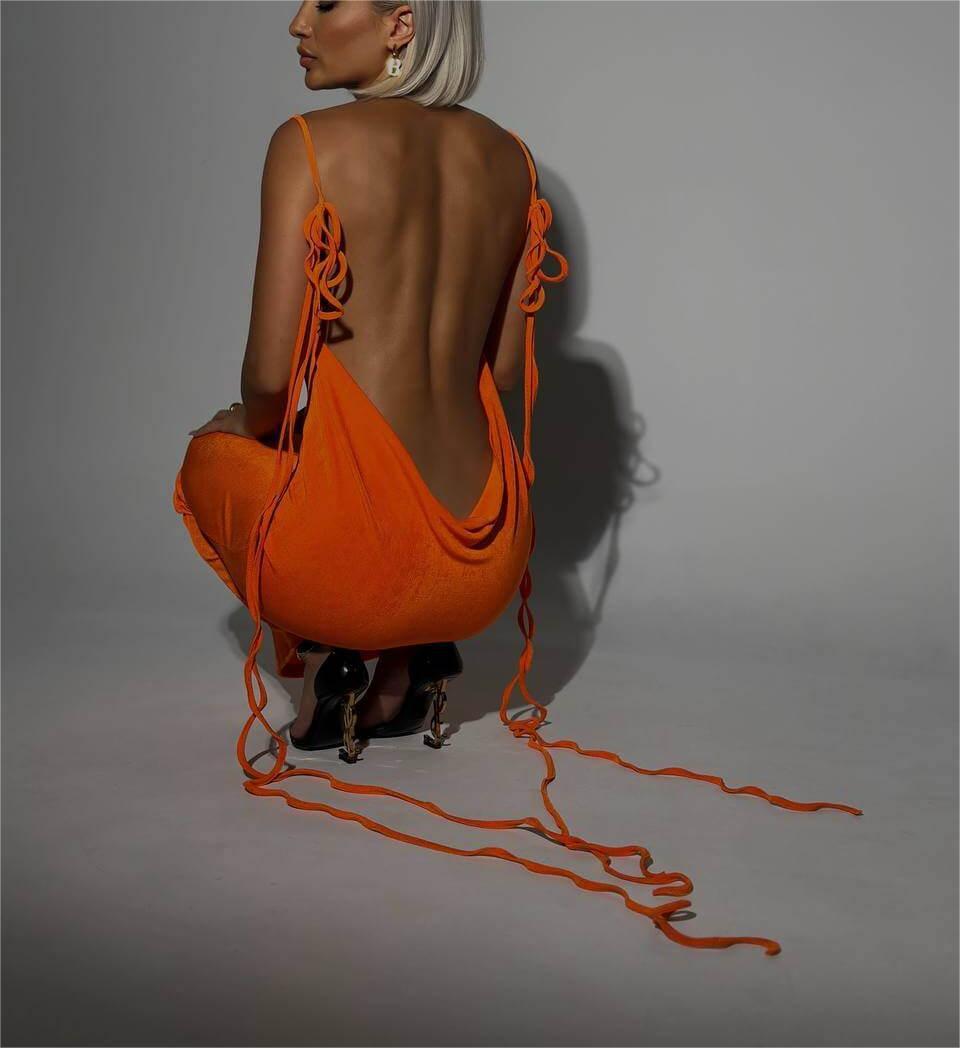 Sexy Lace-Up Backless Maxi Dress