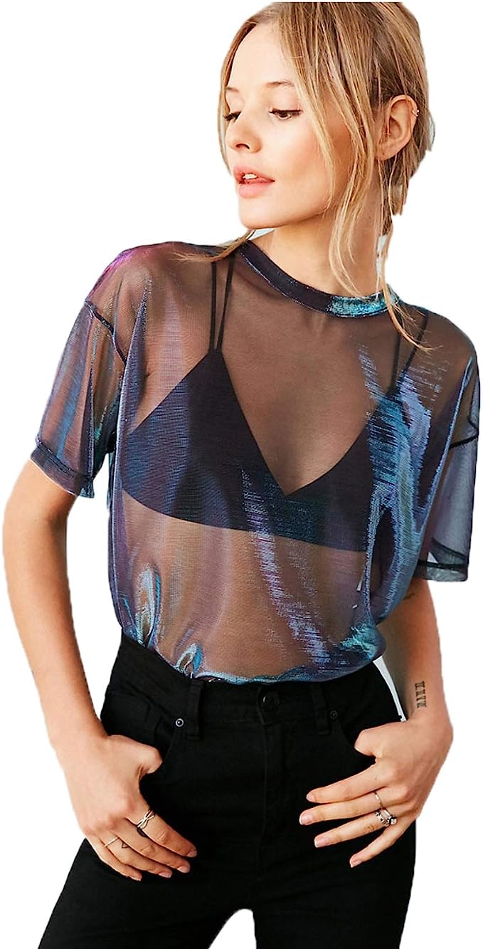 Transparent Glossy Round Neck T-shirt, front side