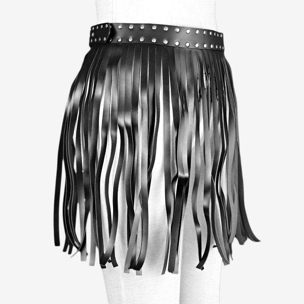 Fringe Noir Belted Skirt