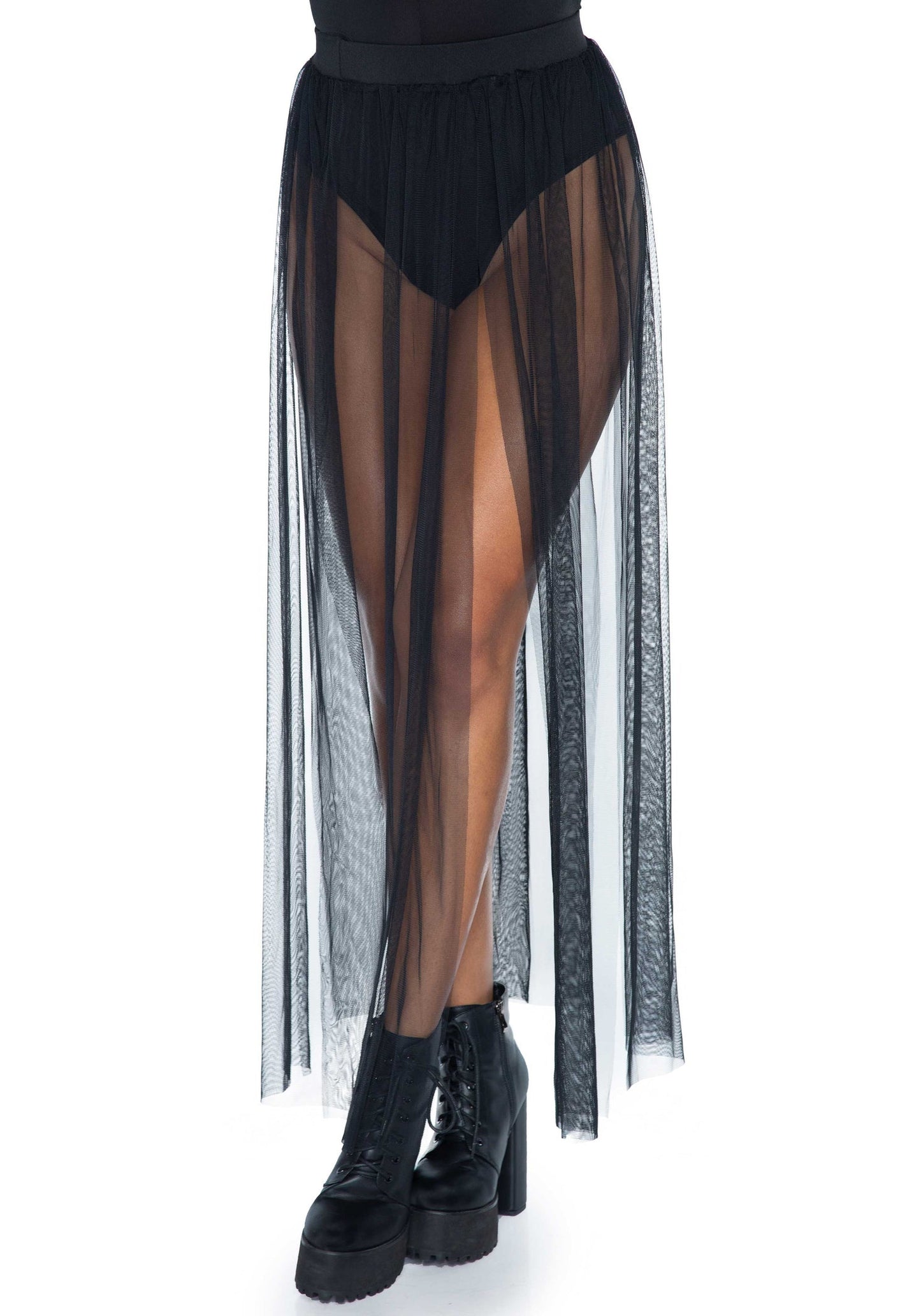 Split Sheer Skirt, black, close up