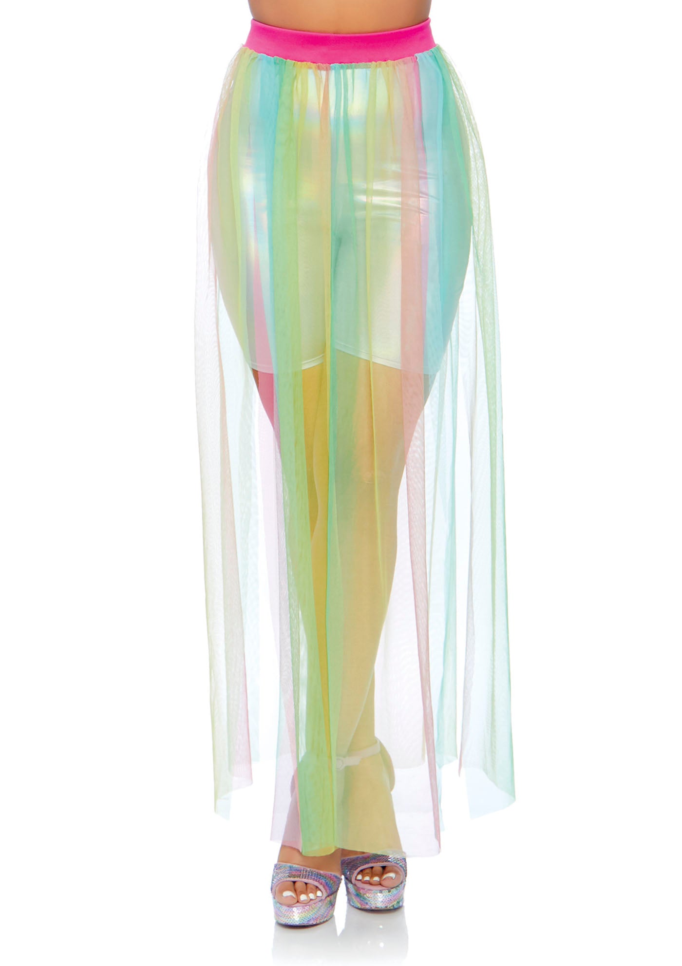 Split Sheer Skirt, rainbow, close up