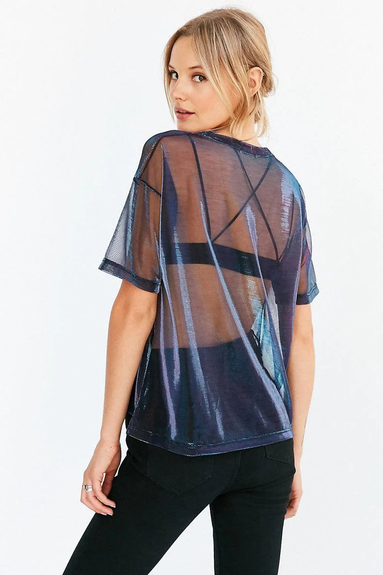 Transparent Glossy Round Neck T-shirt, back side