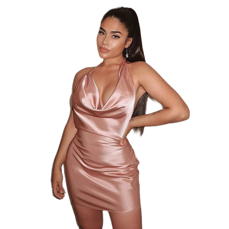 Satin V-Neck Backless Mini Party Dress