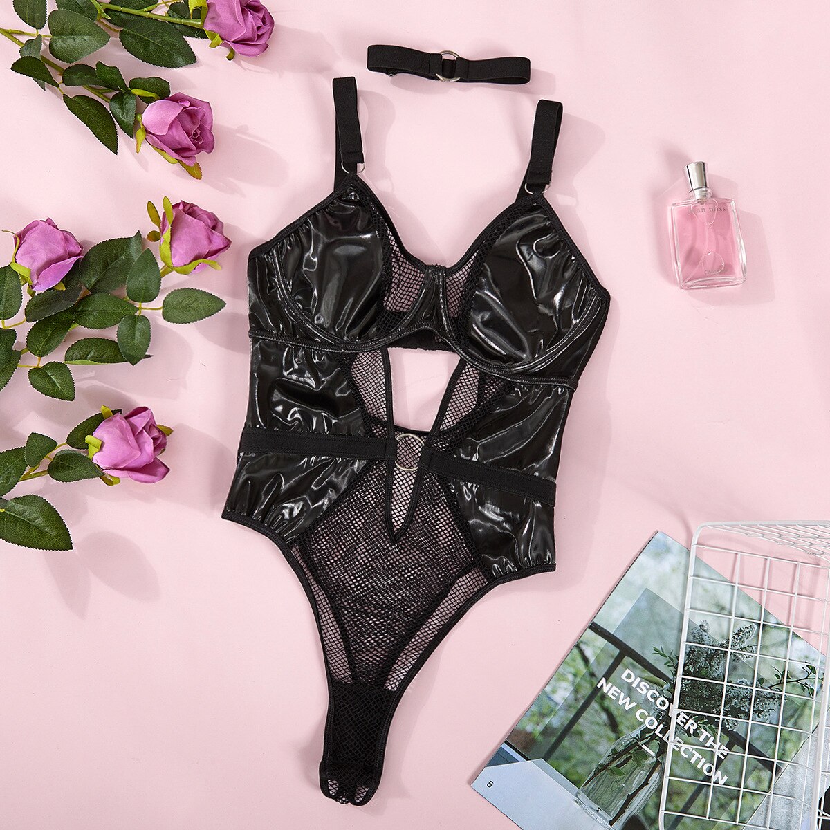 Leather Mesh Sexy Bodysuit, only product