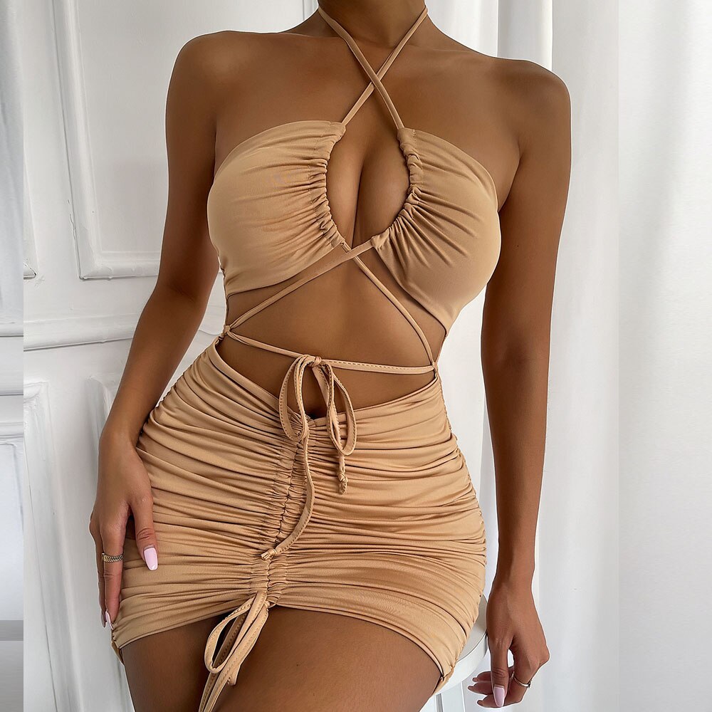 Khaki bodycon dress, front side