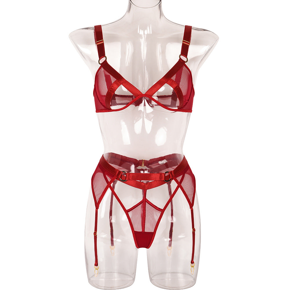 Lace Hollow Out 3 Piece Set Lingerie