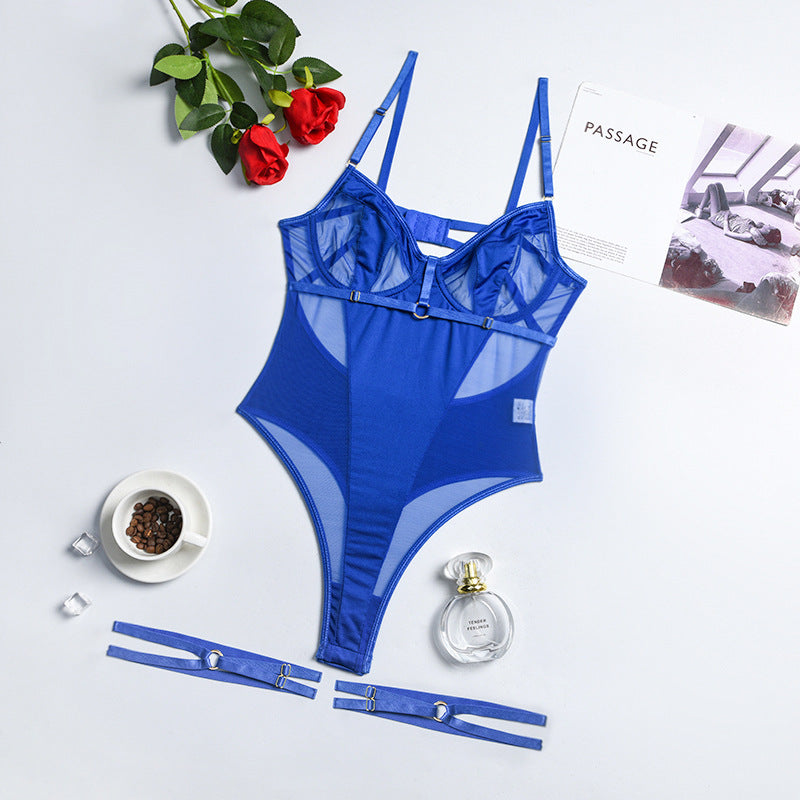 Seductive Sheer Elegance Bodysuit, blue