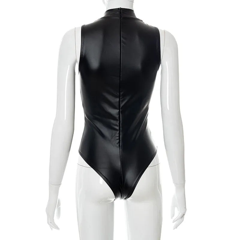 Strap PU Leather Bodysuit