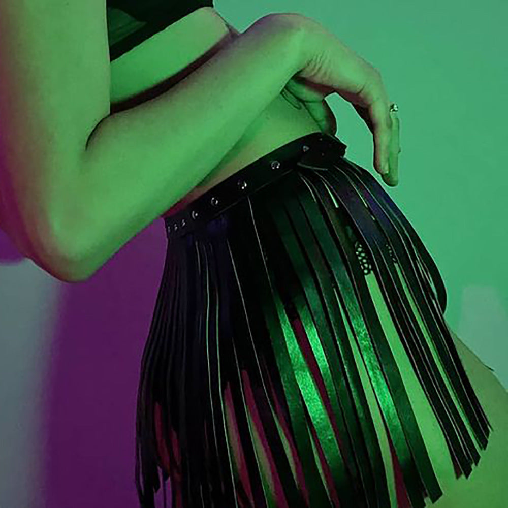 Fringe Noir Belted Skirt