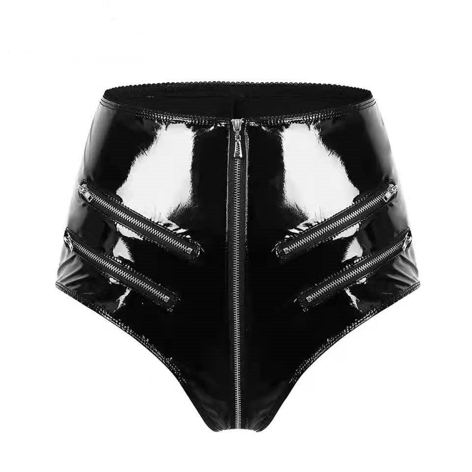 Crotch PVC Short Pants, black product, front side