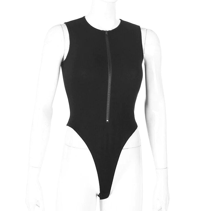 Black Strapless Women Bodysuit, front side