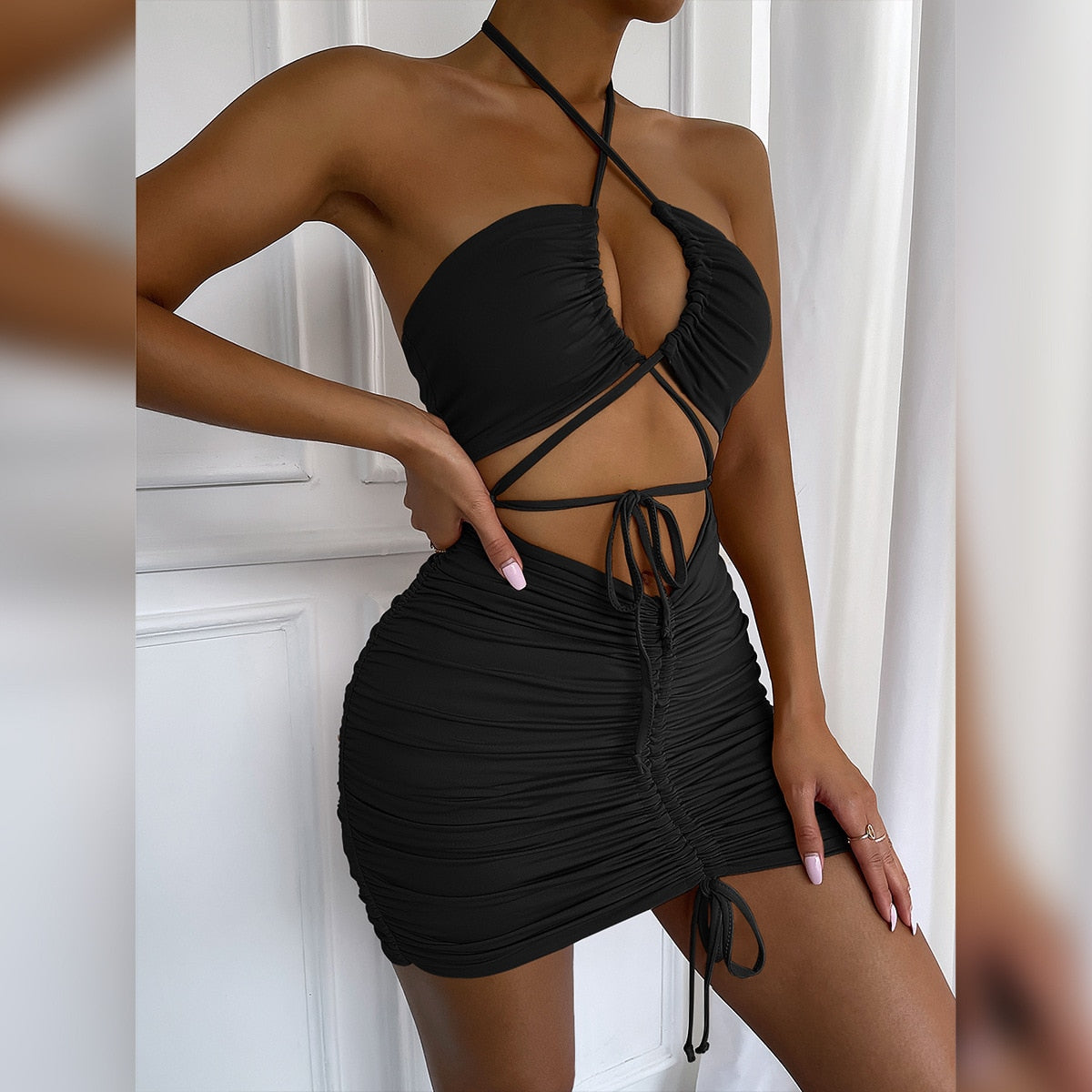 Black bodycon dress, front side