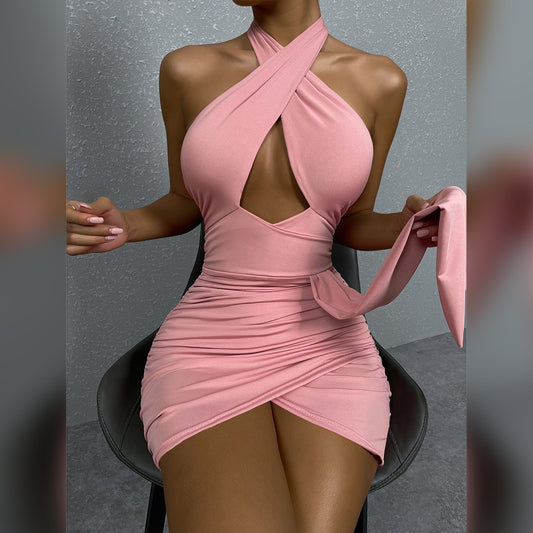 Pink bodycon dress, front side